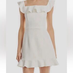 French Connection Women White Sleeveless Flounced A-Line Mini Dress Size 8